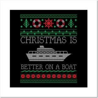 Boating Christmas Is Better On Pontoon Boat Ugly Christmas Sweater Posters and Art